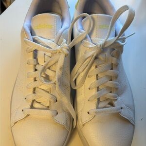 Adidas Advantage Women's White Leather and Neon Sneakers